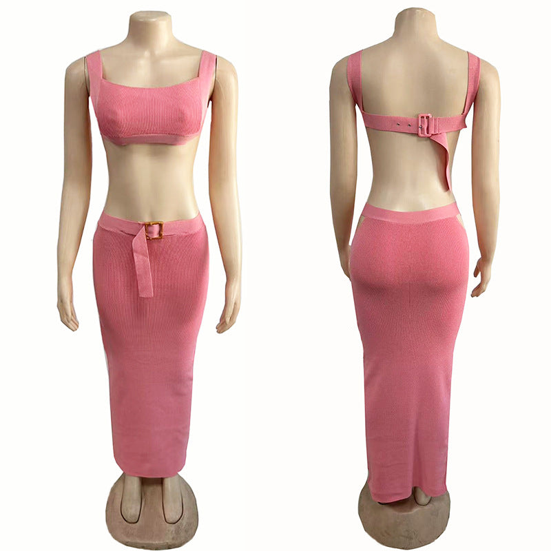 Knitted casual long dress set of two pieces