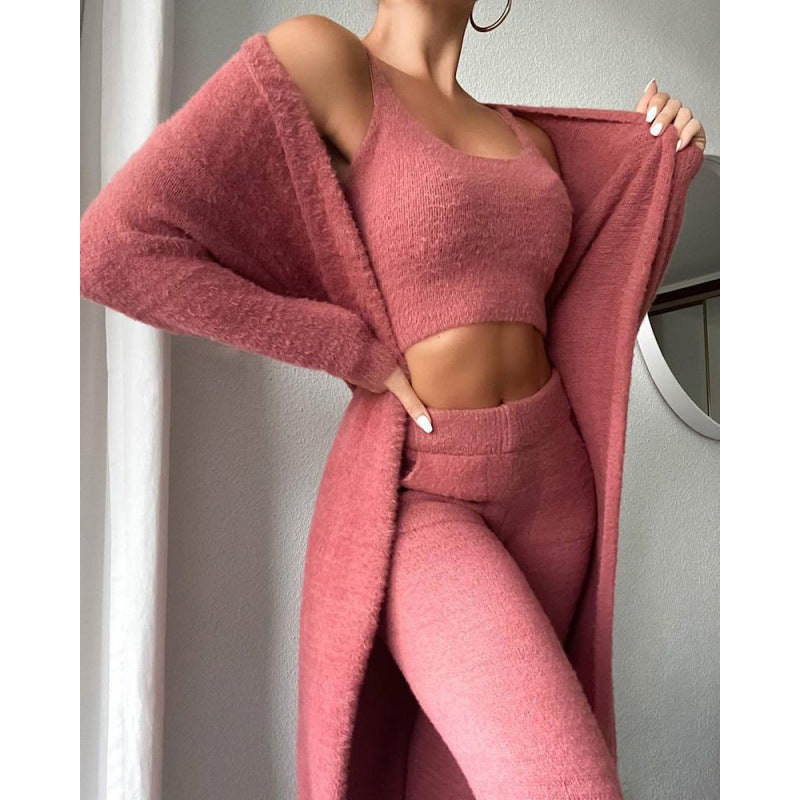 Womens Plush Vest Pants Three-piece Set