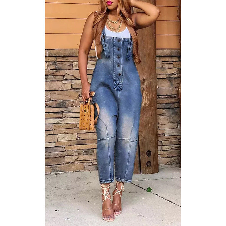 Women's Casual Denim Suspender Overalls