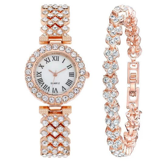 Elegant Starry Quartz Women's Watch with Matching Bracelet (Silver/Gold/Rose Gold)