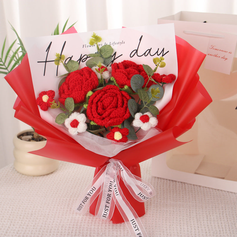 Hand-knitted flowers