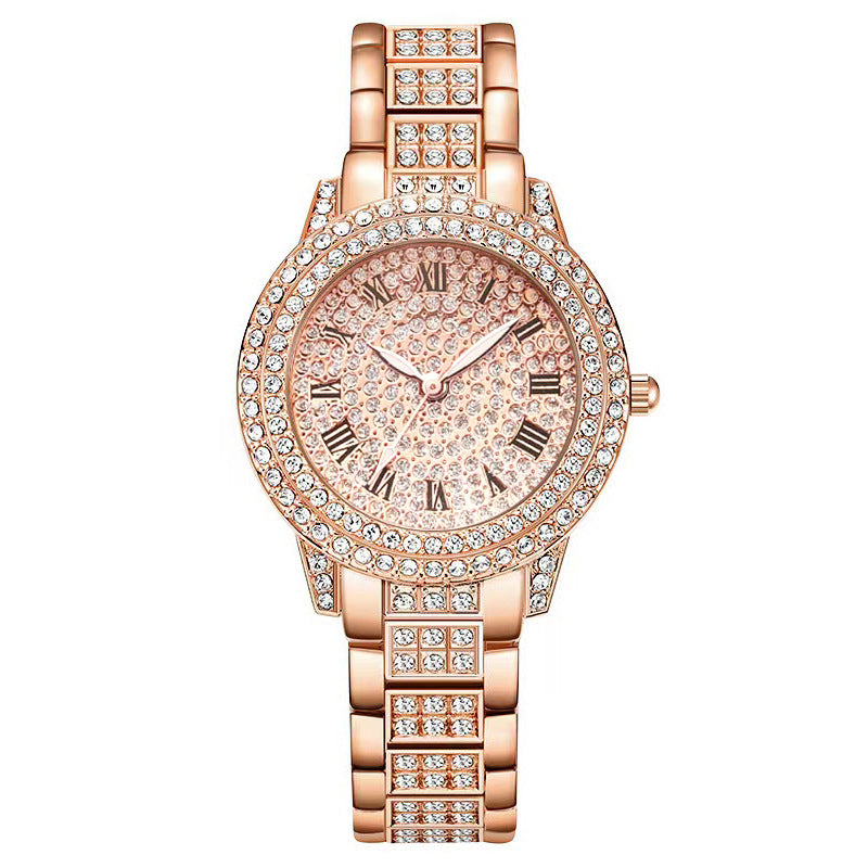 Diamond-studded full-cut Roman pattern ladies' watch
