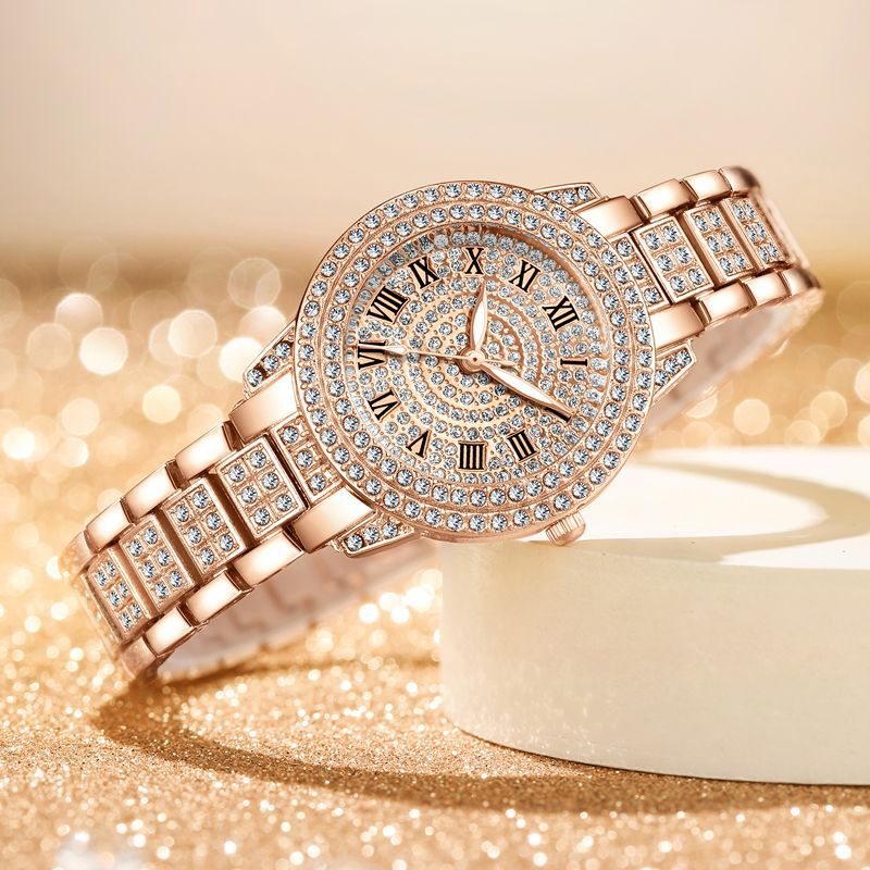 Diamond-studded full-cut Roman pattern ladies' watch