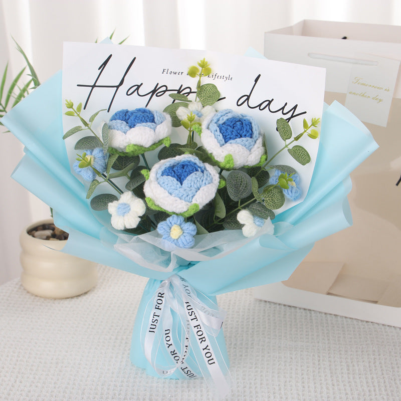 Hand-knitted flowers