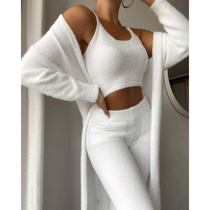 Womens Plush Vest Pants Three-piece Set