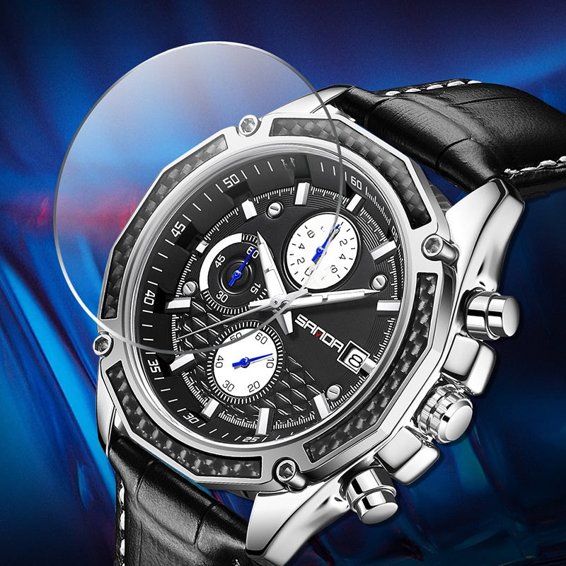 Stylish Men's Watch with Three Eyes and Six Hands