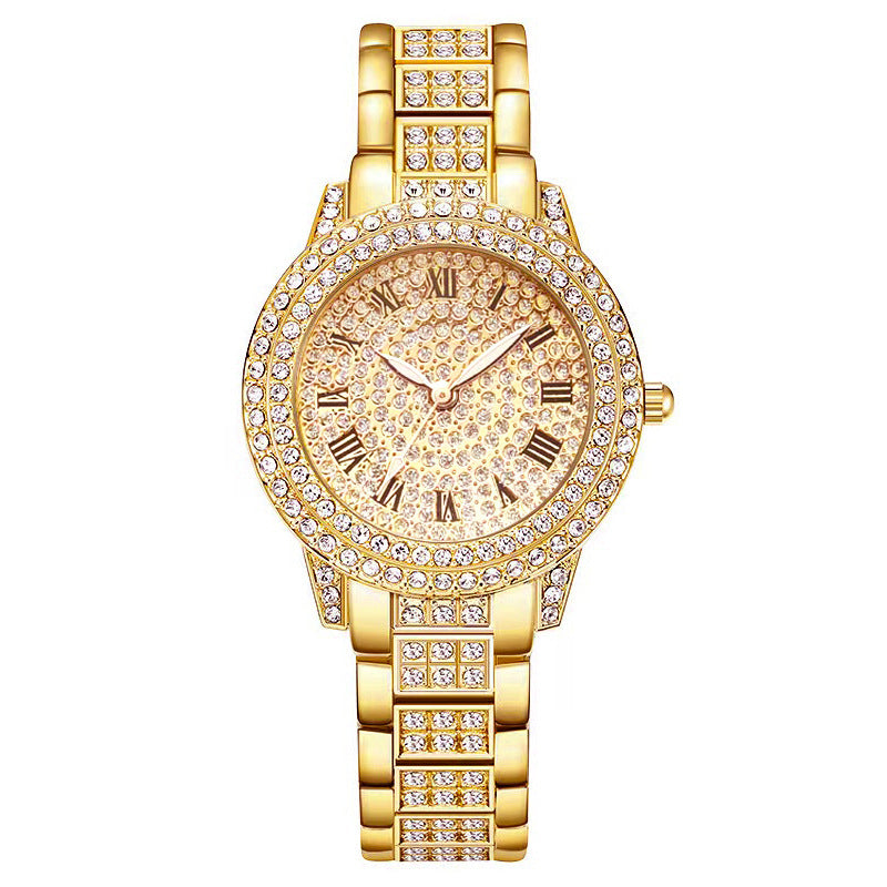 Diamond-studded full-cut Roman pattern ladies' watch