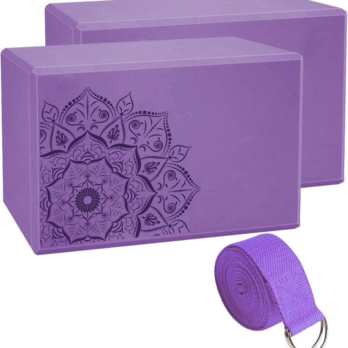 EVA Yoga Brick Set with Stretch Belt for Adults and Kids