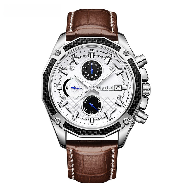 Stylish Men's Watch with Three Eyes and Six Hands