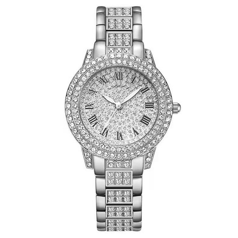 Diamond-studded full-cut Roman pattern ladies' watch