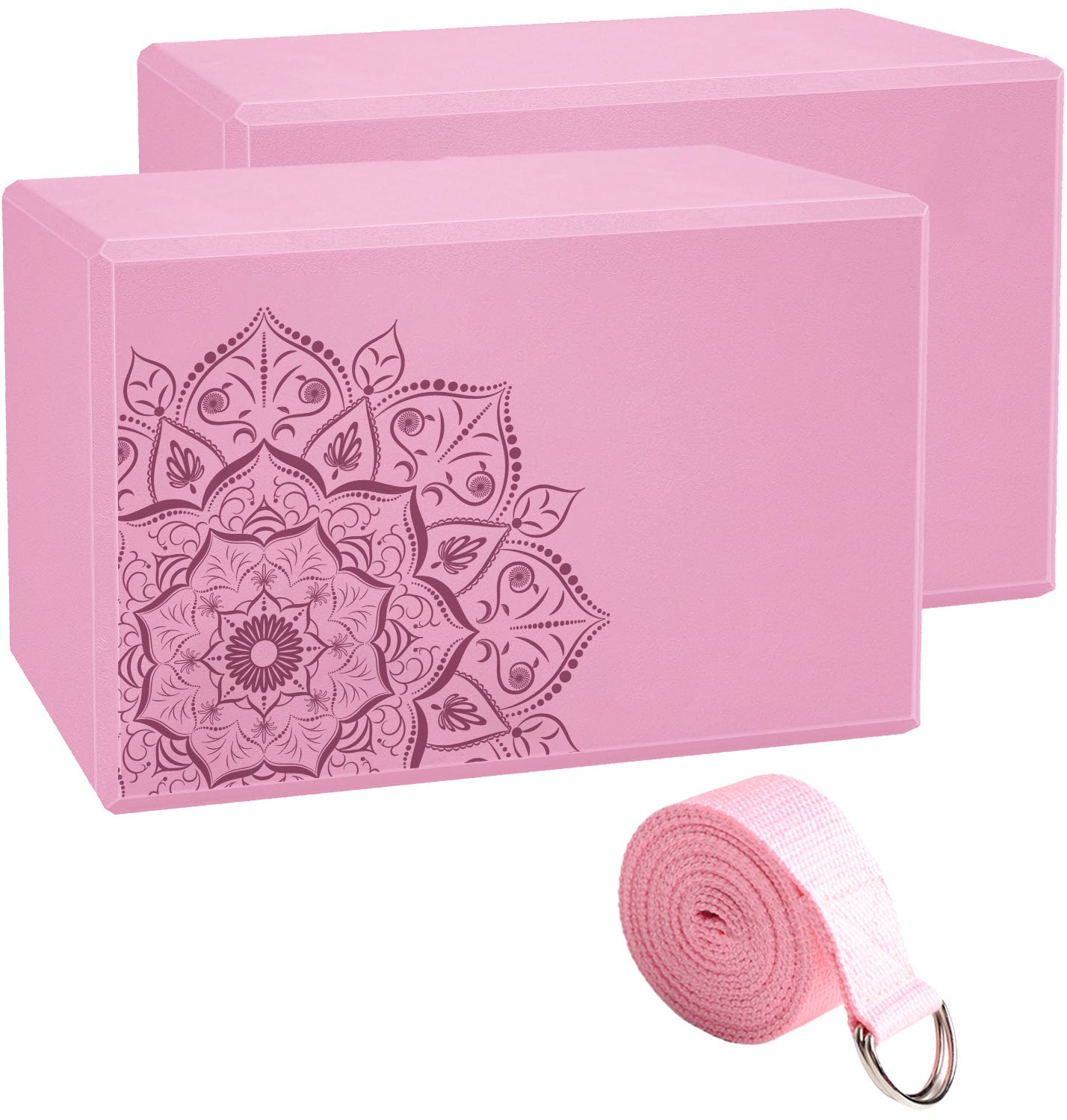 EVA Yoga Brick Set with Stretch Belt for Adults and Kids