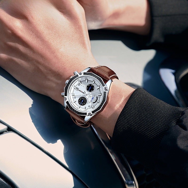 Stylish Men's Watch with Three Eyes and Six Hands