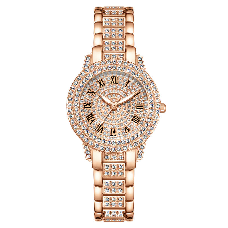 Diamond-studded full-cut Roman pattern ladies' watch