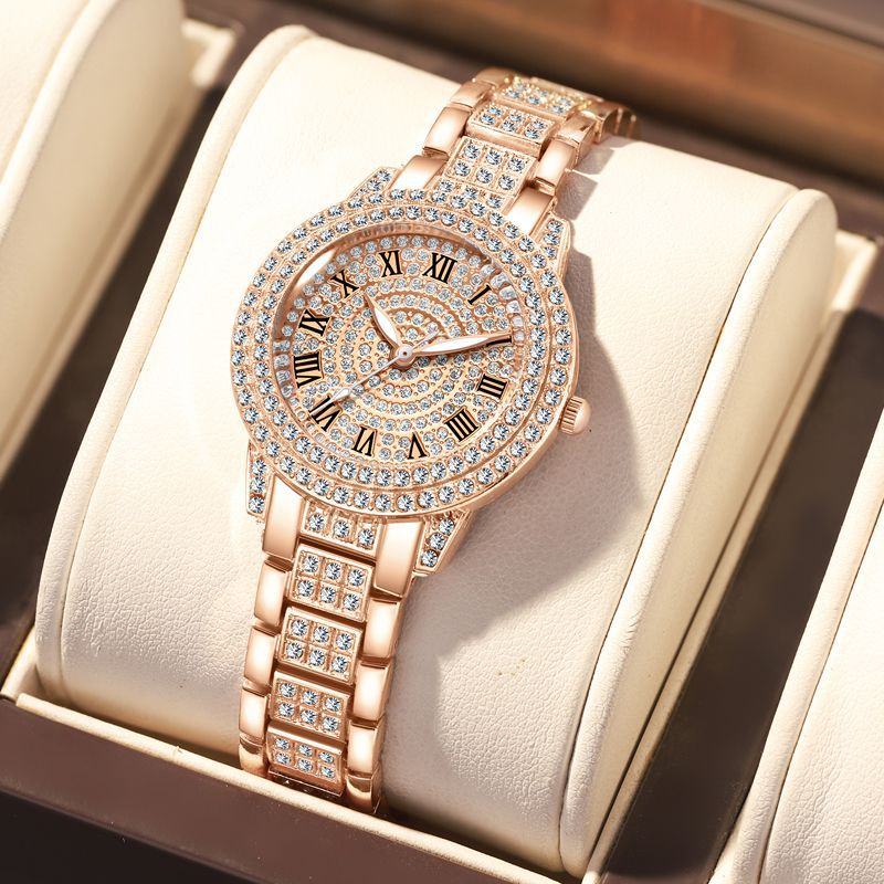 Diamond-studded full-cut Roman pattern ladies' watch