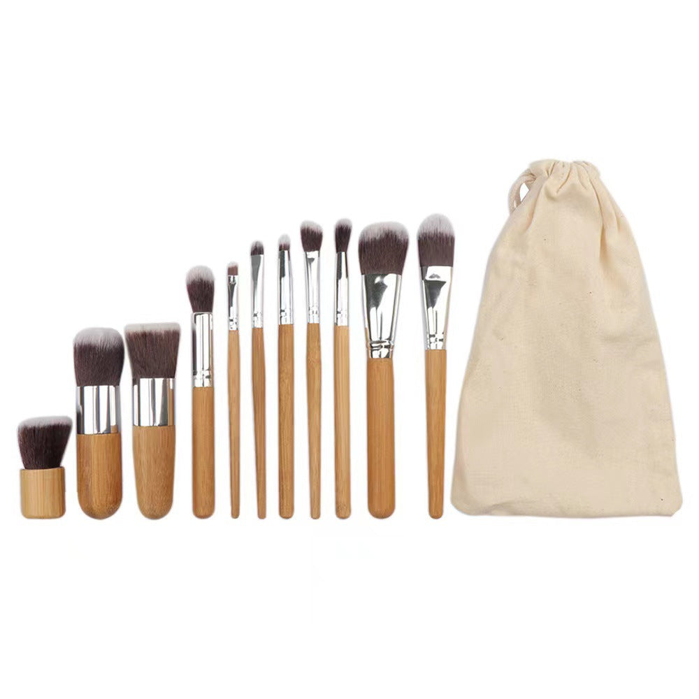 11-piece bamboo handle makeup brush set