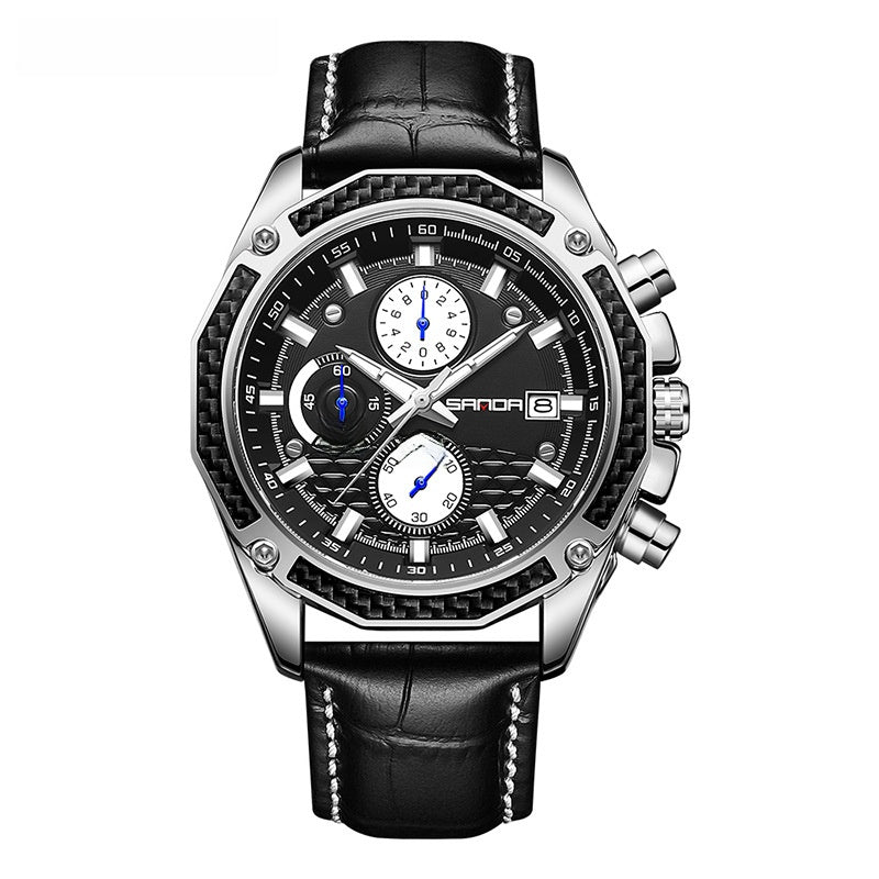 Stylish Men's Watch with Three Eyes and Six Hands