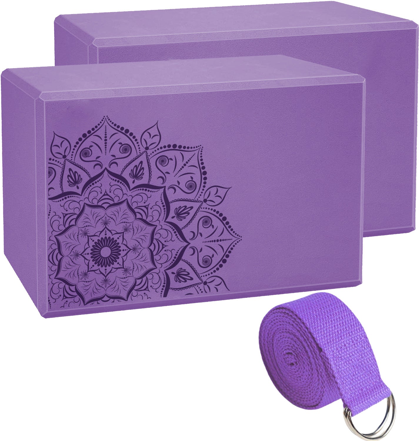 EVA Yoga Brick Set with Stretch Belt for Adults and Kids