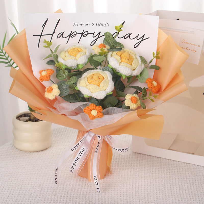 Hand-knitted flowers