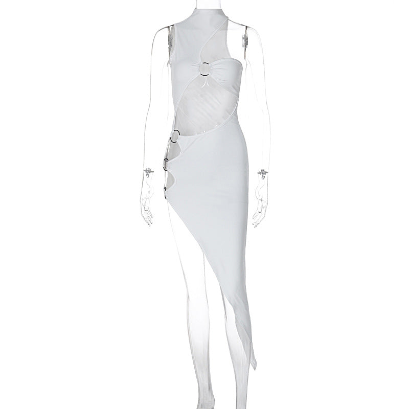 Sexy sleeveles open and slit irregular-shaped dress