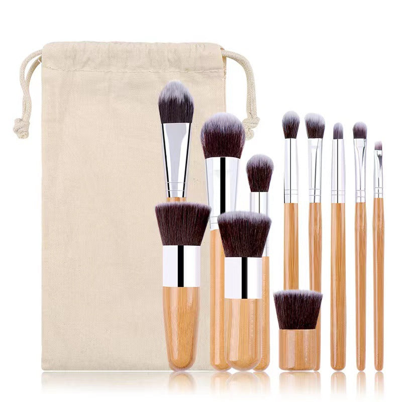 11-piece bamboo handle makeup brush set