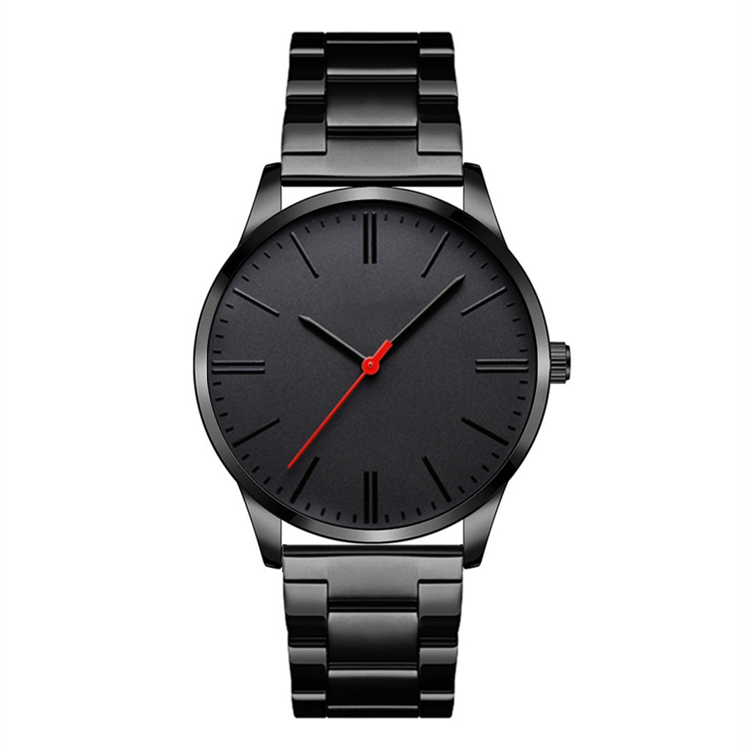 Men's leather strap wristwatch