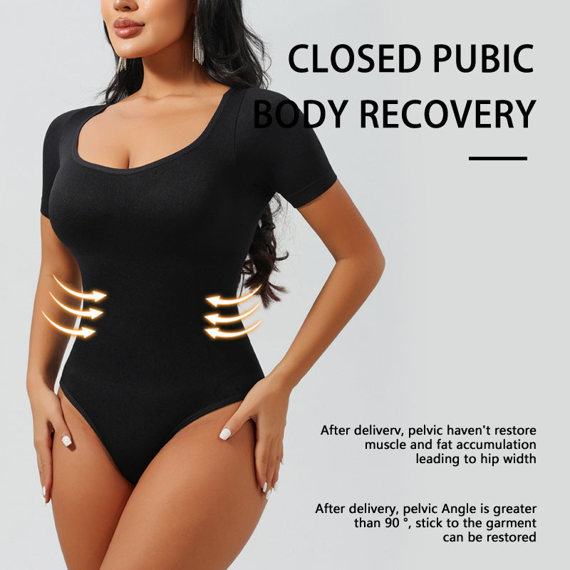 Square-neck short-sleeved thong shaping pants