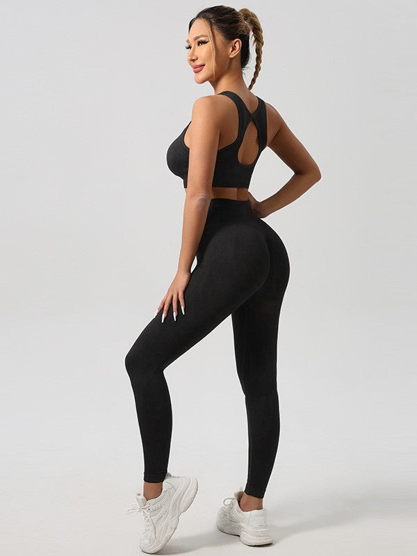 Women Yoga Outfit Set Sports Bra and High Waist Pants