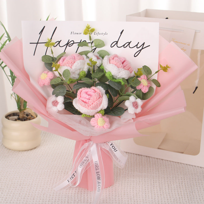 Hand-knitted flowers